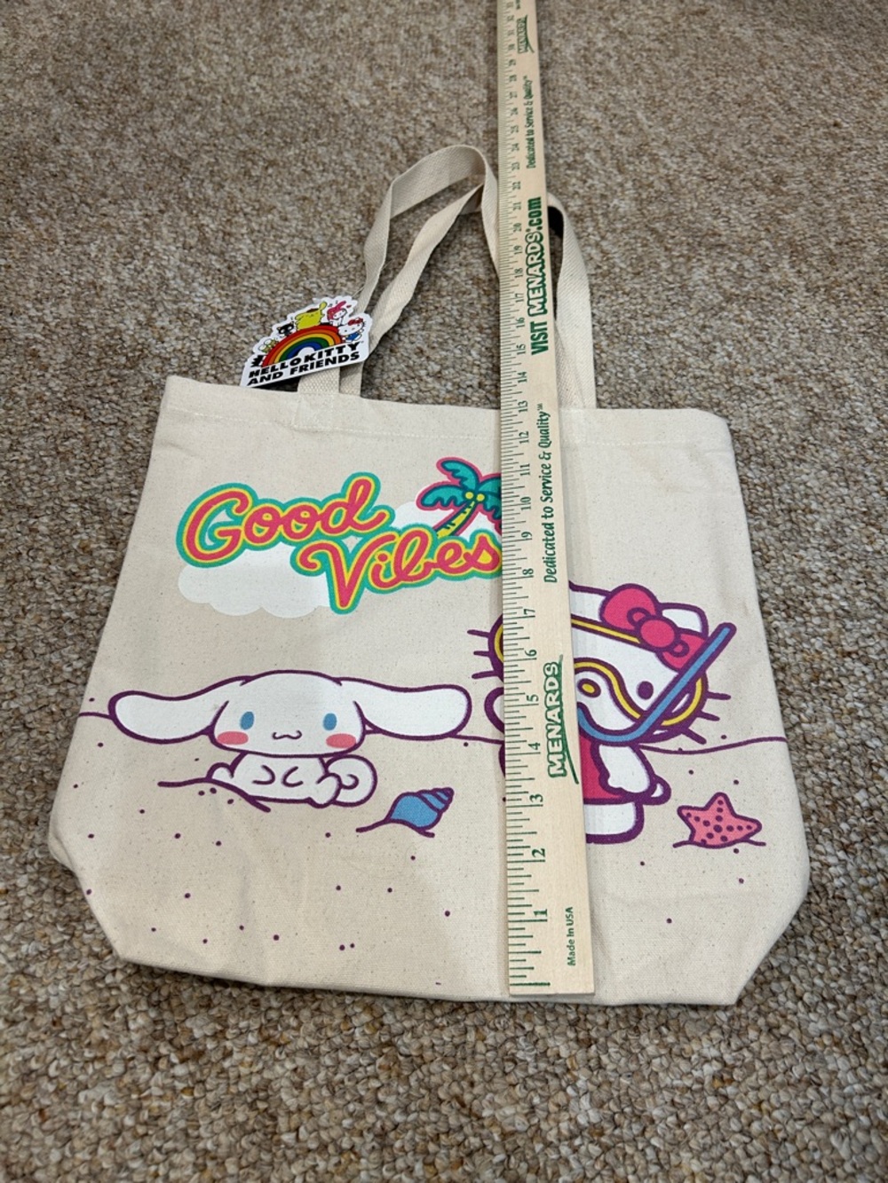 NWT Hello Kitty & Friends "Good Vibes" Canvas Tote Cinnamoroll Beach Bag Sanrio - Picture 4 of 8